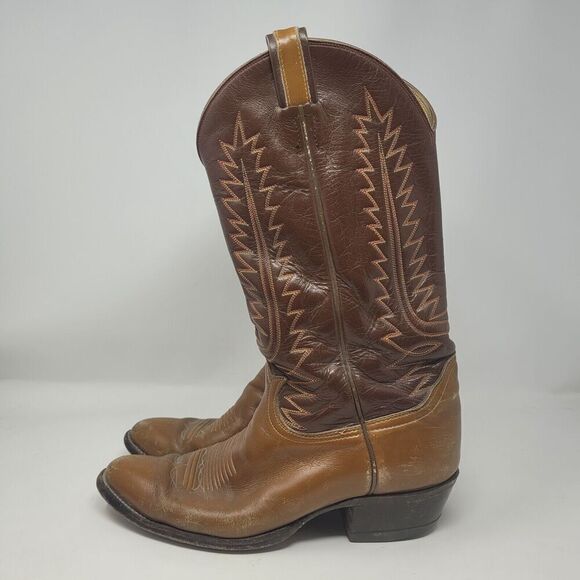 Vintage Tony Lama Boots Mens 8.5 Brown Leather Western Cowboy Rodeo - Picture 5 of 13